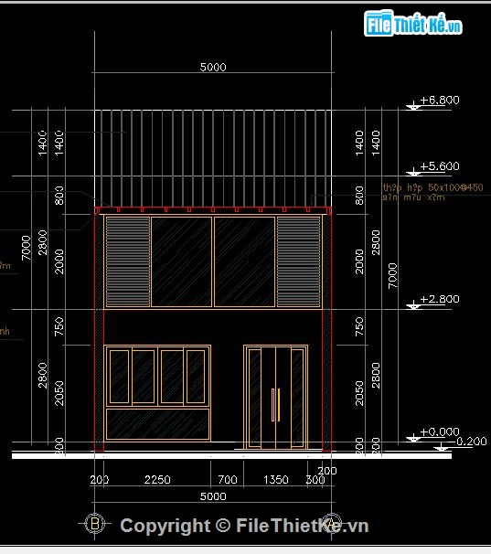 Bản vẽ nhà phố,dự toán,nhà phố 2 tầng,5x14m